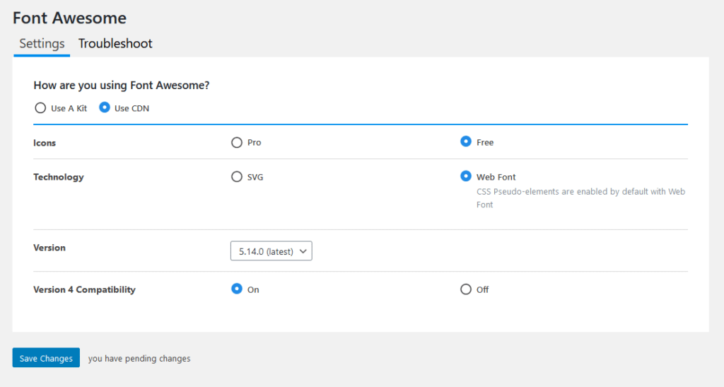 font awesome settings