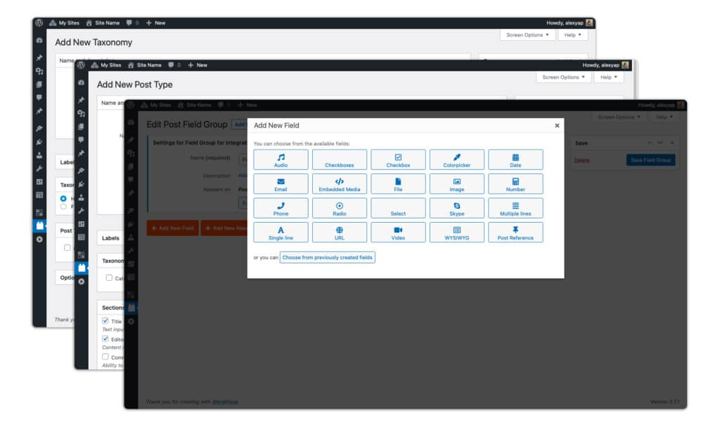 Toolset interface for dynamic websites