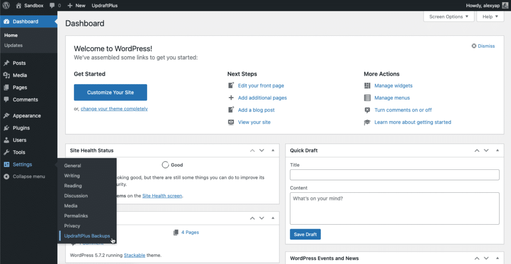 Accessing the UpdraftPlus interface