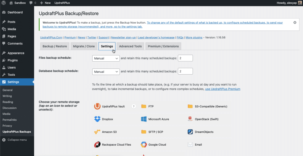 Scheduling automated backups on UpdraftPlus