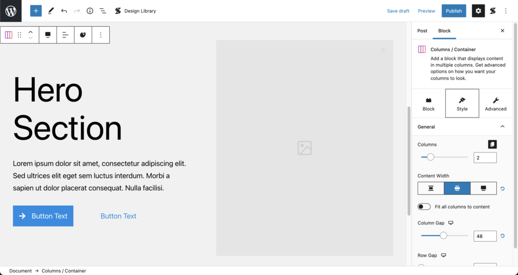 Hero Wireframe by Stackable in the Gutenberg Editor