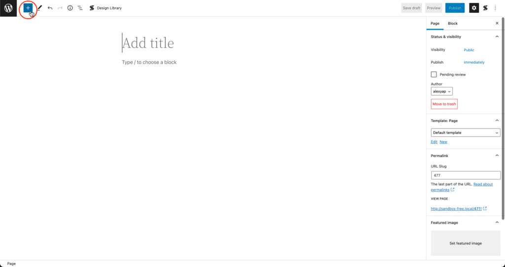Cursor pointing at the Inserter in the WordPress block editor