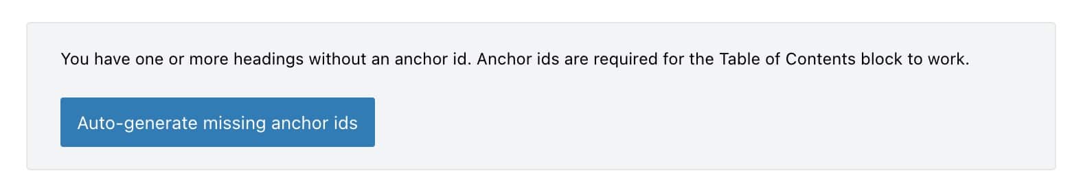 The Table of Contents block can auto-generate missing anchor ids on headings