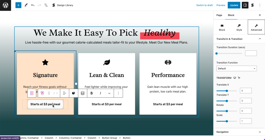 Selecting the button
