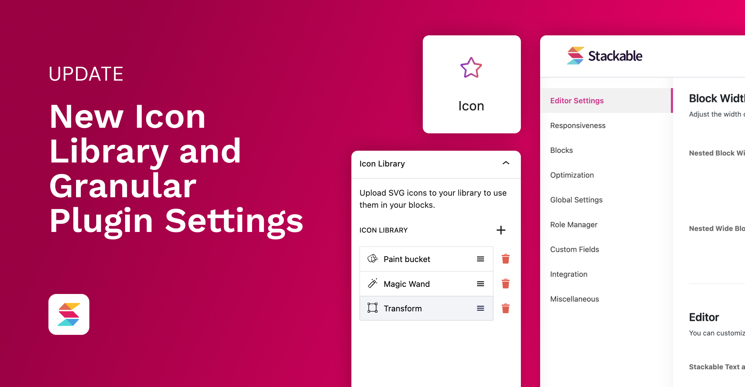 New in Stackable: Icon Library & Granular Plugin Settings